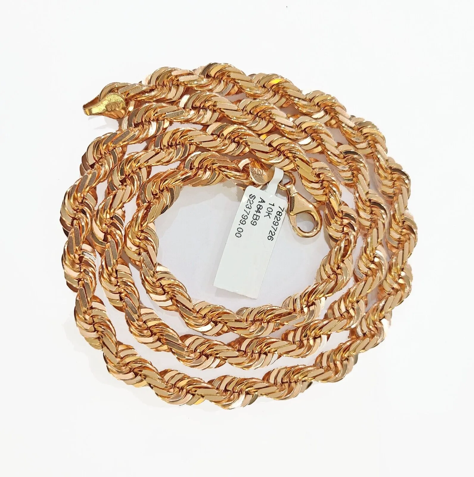 10k 7mm Solid Rose Gold Rope Chain Necklace 22" Inches with Diamond Cut