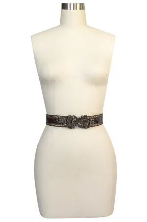 1980s Emanuel Ungaro Alligator and Metal Buckle Brown Leather Belt