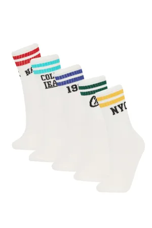 5 Pcs Cotton Long Socks with Man's Children's Comfortable Rubber