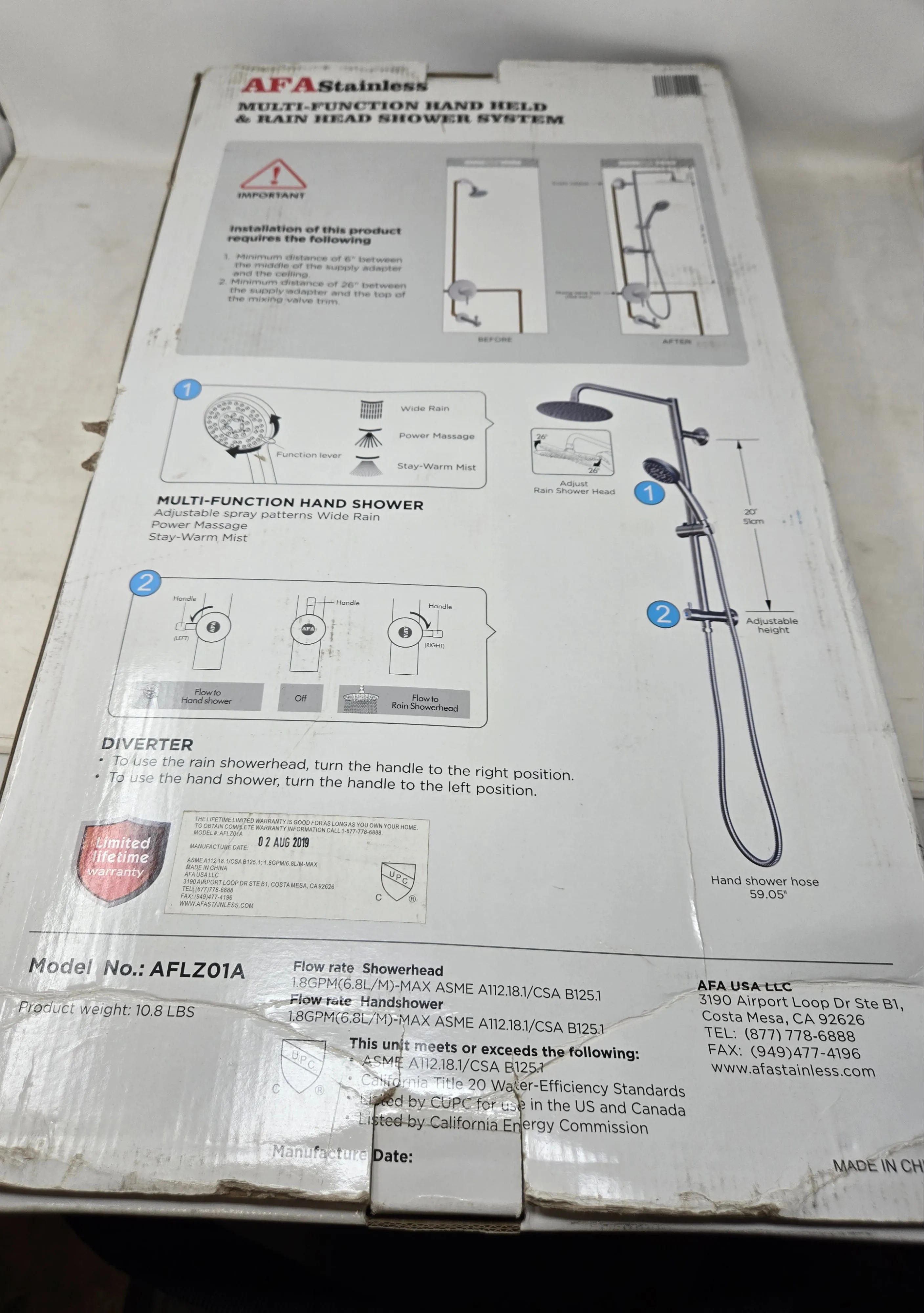 AFA Stainless Multi-function Hand Held & Rain Head Shower System B2C2
