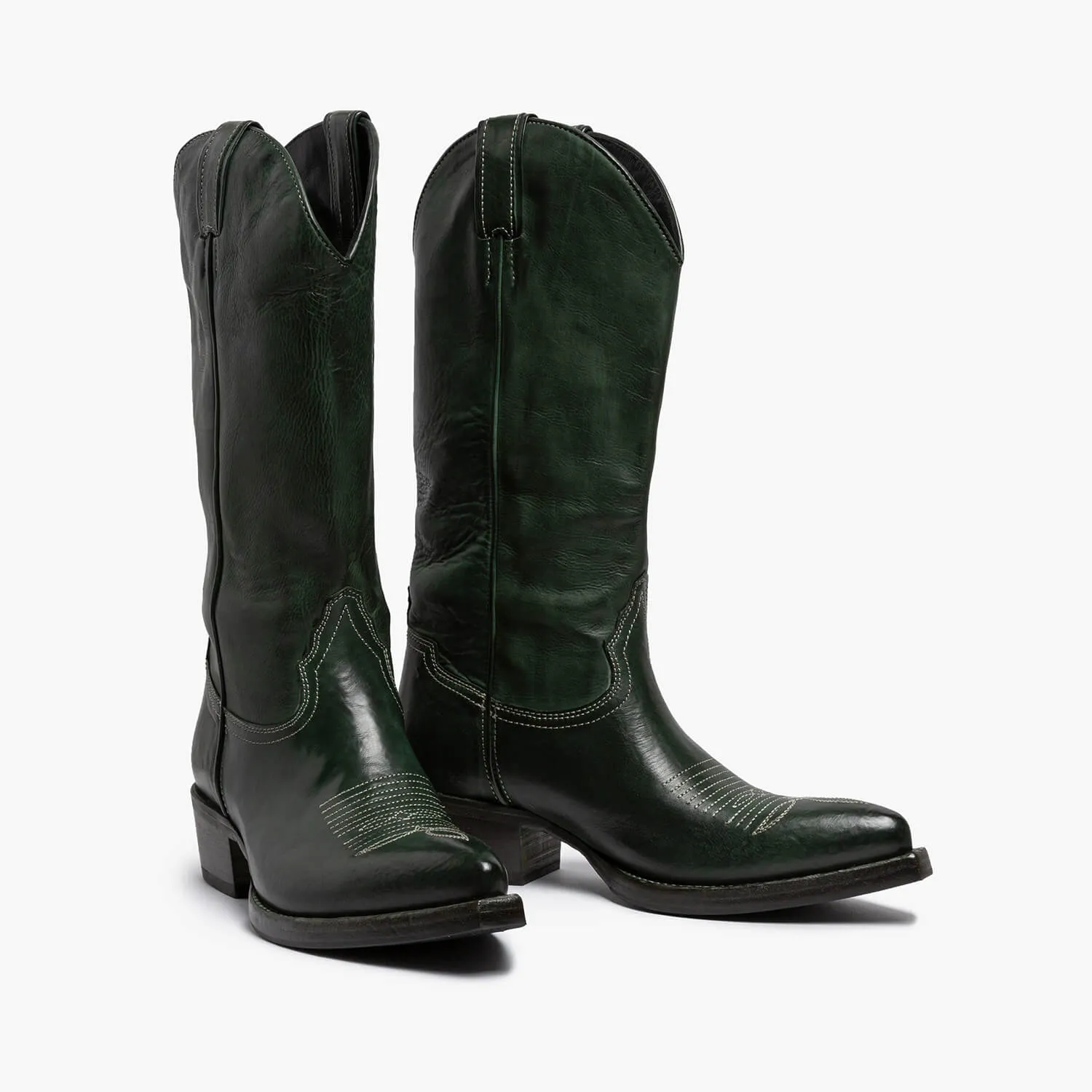 Agata | Calf leather dark green Texan boot