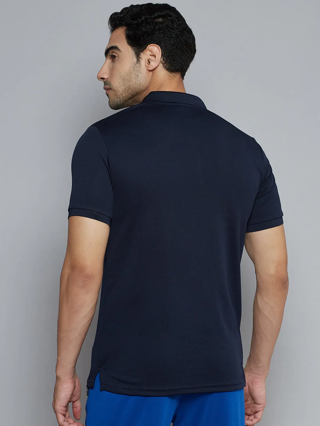 Alcis Men Navy Blue Solid Polo Collar Slim Fit Wonder T-shirt