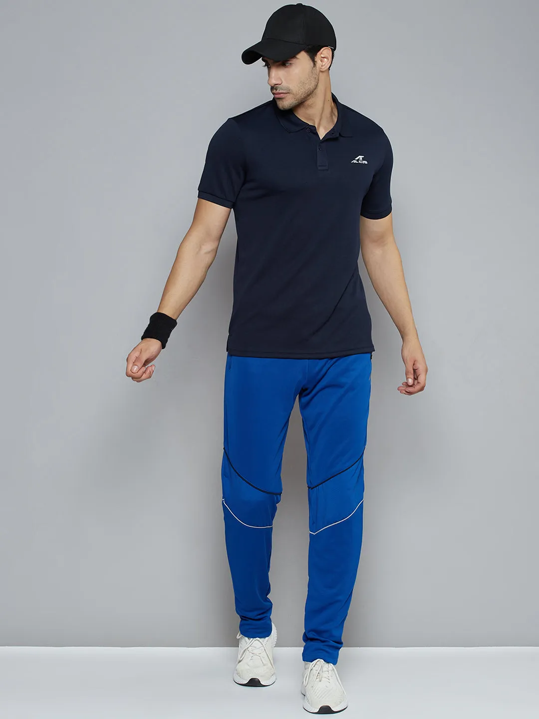 Alcis Men Navy Blue Solid Polo Collar Slim Fit Wonder T-shirt