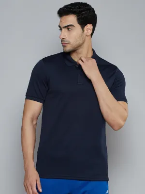 Alcis Men Navy Blue Solid Polo Collar Slim Fit Wonder T-shirt