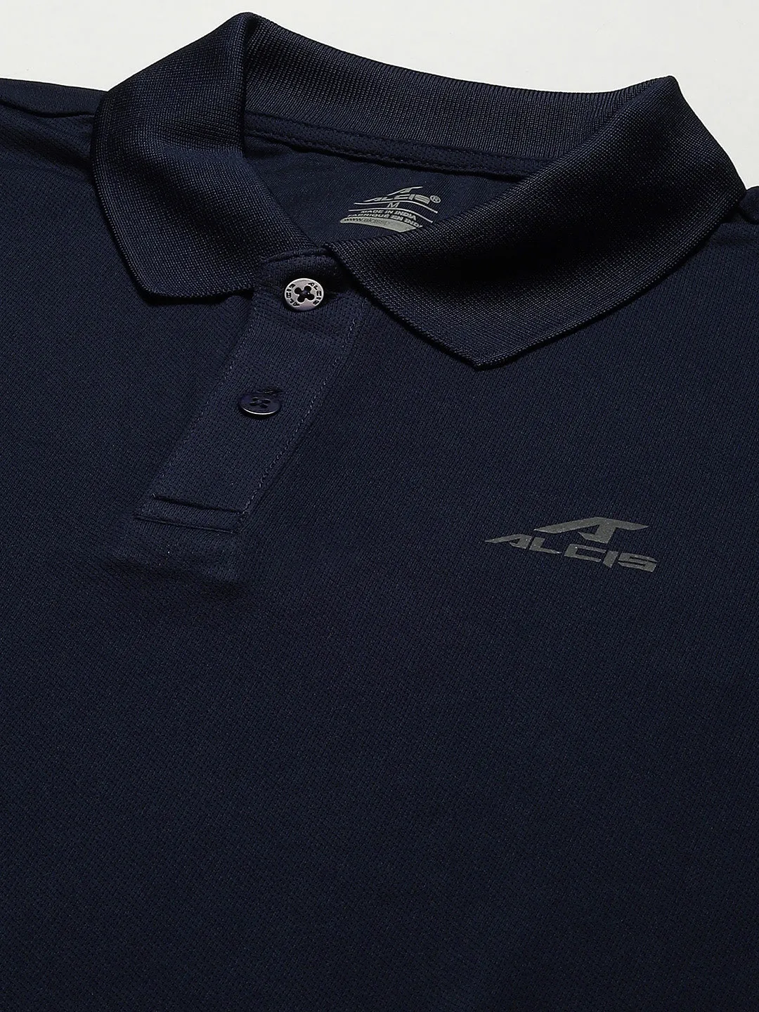 Alcis Men Navy Blue Solid Polo Collar Slim Fit Wonder T-shirt