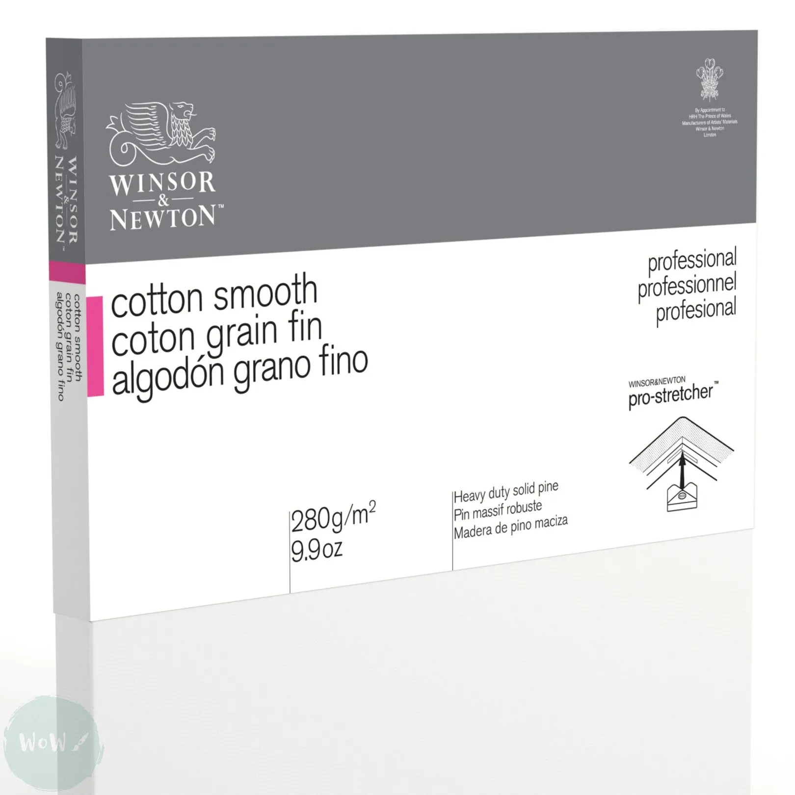 Artists Stretched Canvas - STANDARD Depth - WHITE PRIMED Cotton - SINGLE  - 280 gsm Winsor & Newton PROFESSIONAL SMOOTH (Fine Detail) -   12 x 16" (305 x 406 mm)