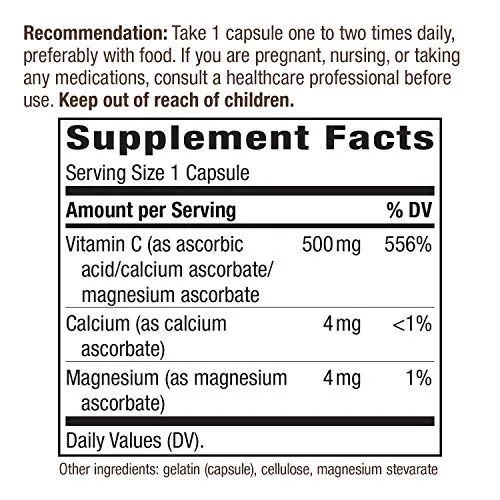 Ascorbatas minerales C-500 de Nature's Way; 500 mg de vitamina C por porción, 40321, 1