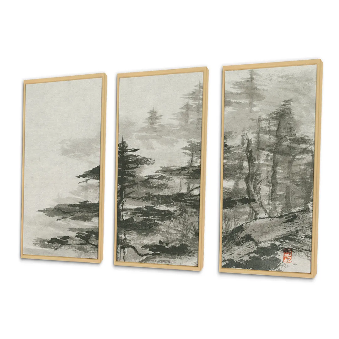 Asian Forest - Cabin & Lodge Framed Canvas Wall Art Set Of 3 Millwood Pines Frame Color: Brown Framed Size: 48" W x 32" H