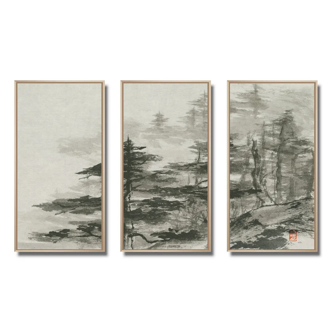 Asian Forest - Cabin & Lodge Framed Canvas Wall Art Set Of 3 Millwood Pines Frame Color: Brown Framed Size: 48" W x 32" H