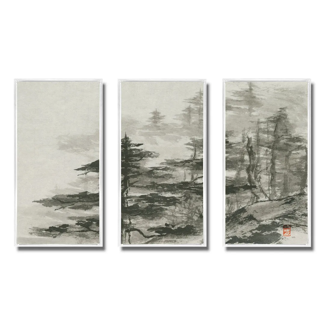 Asian Forest - Cabin & Lodge Framed Canvas Wall Art Set Of 3 Millwood Pines Frame Color: White Framed Size: 48" W x 32" H