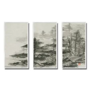Asian Forest - Cabin & Lodge Framed Canvas Wall Art Set Of 3 Millwood Pines Frame Color: White Framed Size: 48" W x 32" H