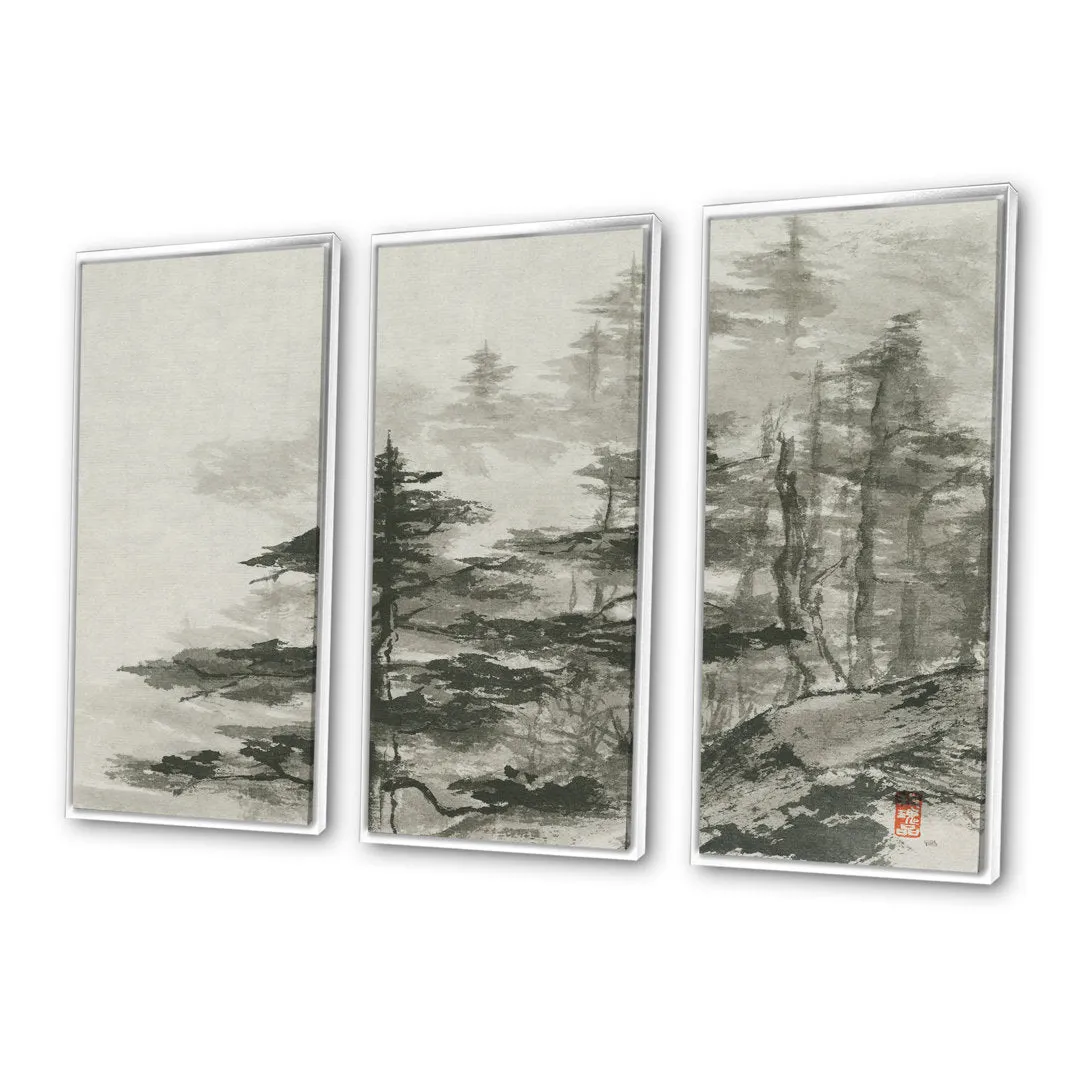 Asian Forest - Cabin & Lodge Framed Canvas Wall Art Set Of 3 Millwood Pines Frame Color: White Framed Size: 48" W x 32" H