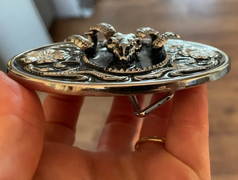 Bighorn Ram Skull Belt Buckle
