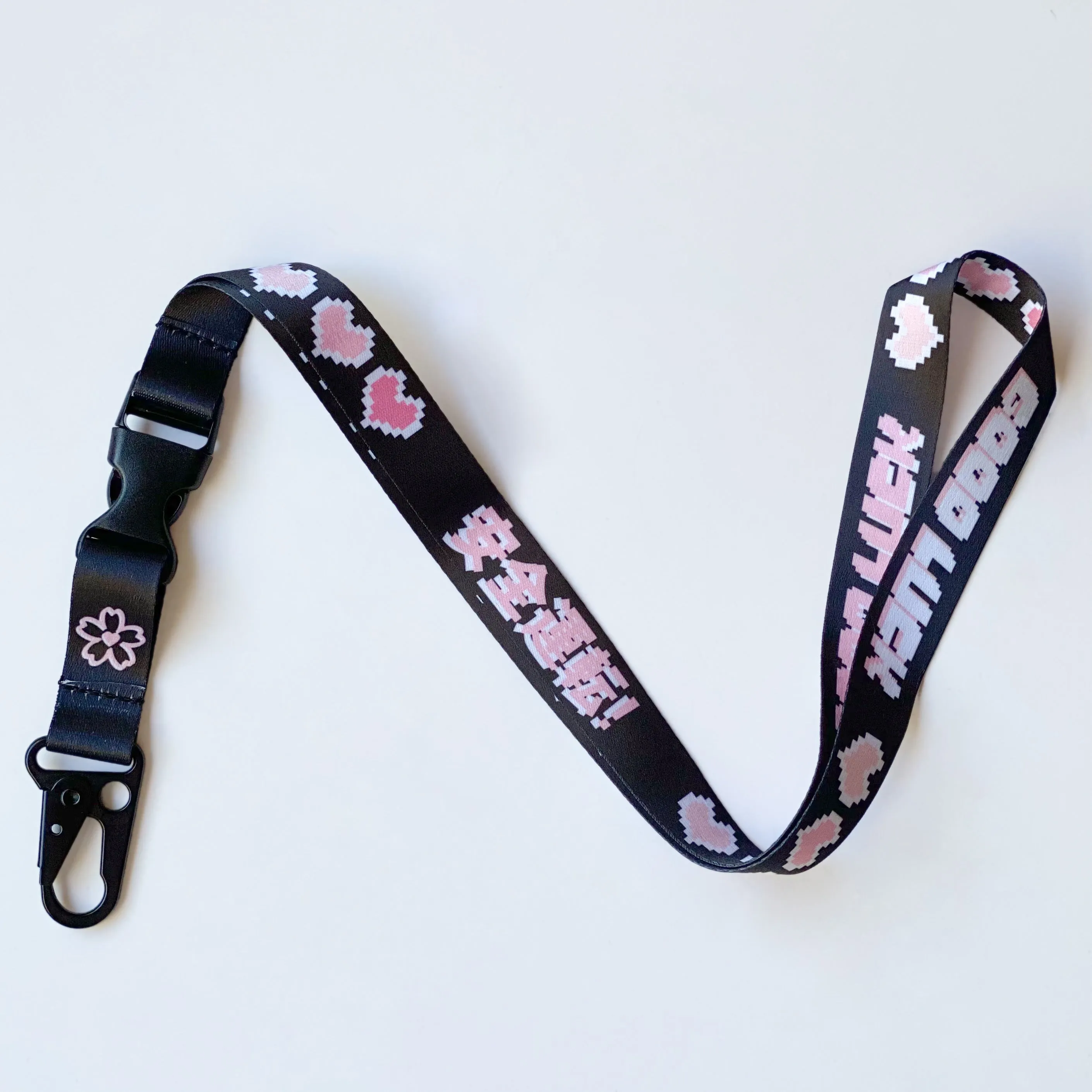 Black Drive Safe Pixel Hearts Lanyard