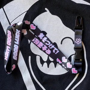 Black Drive Safe Pixel Hearts Lanyard