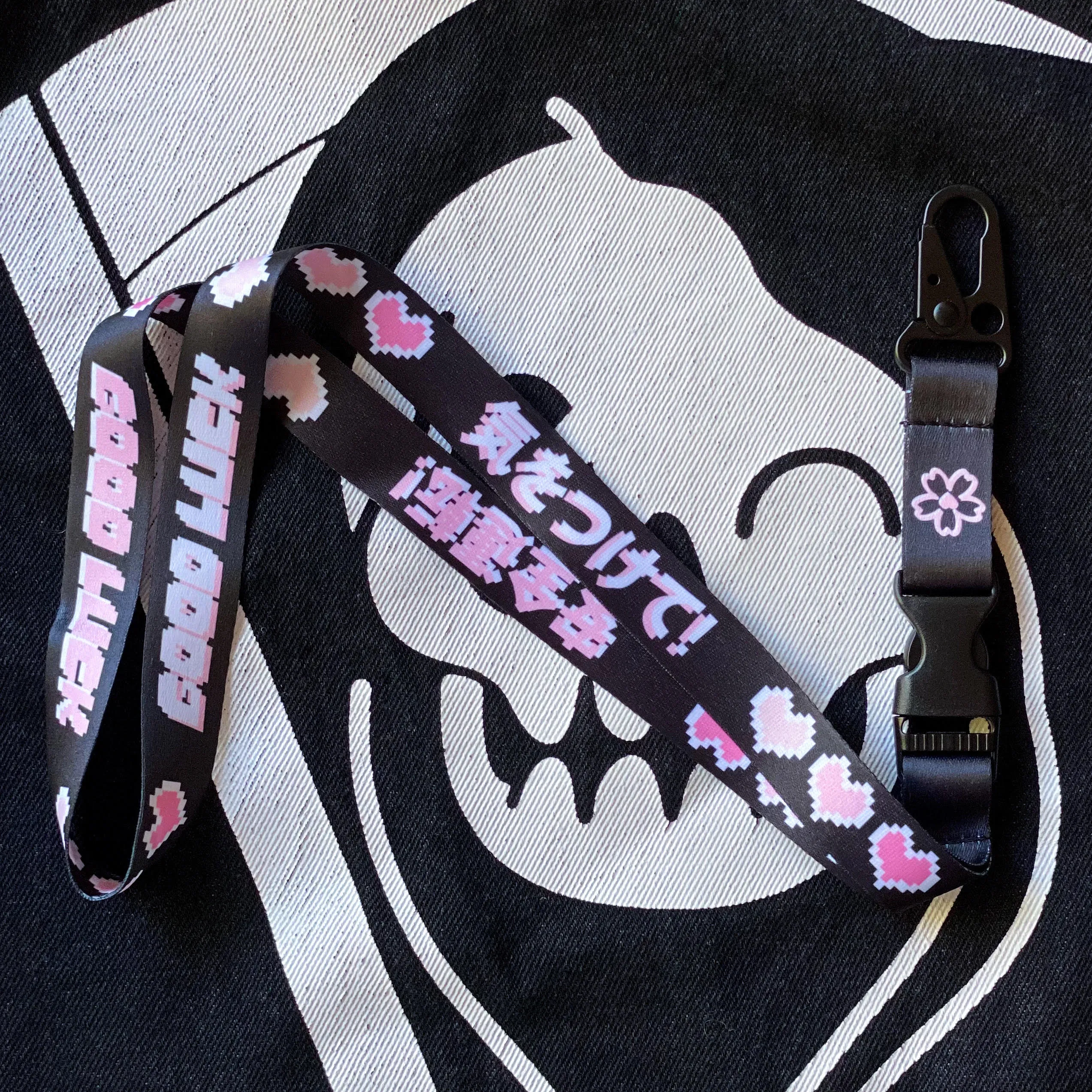 Black Drive Safe Pixel Hearts Lanyard