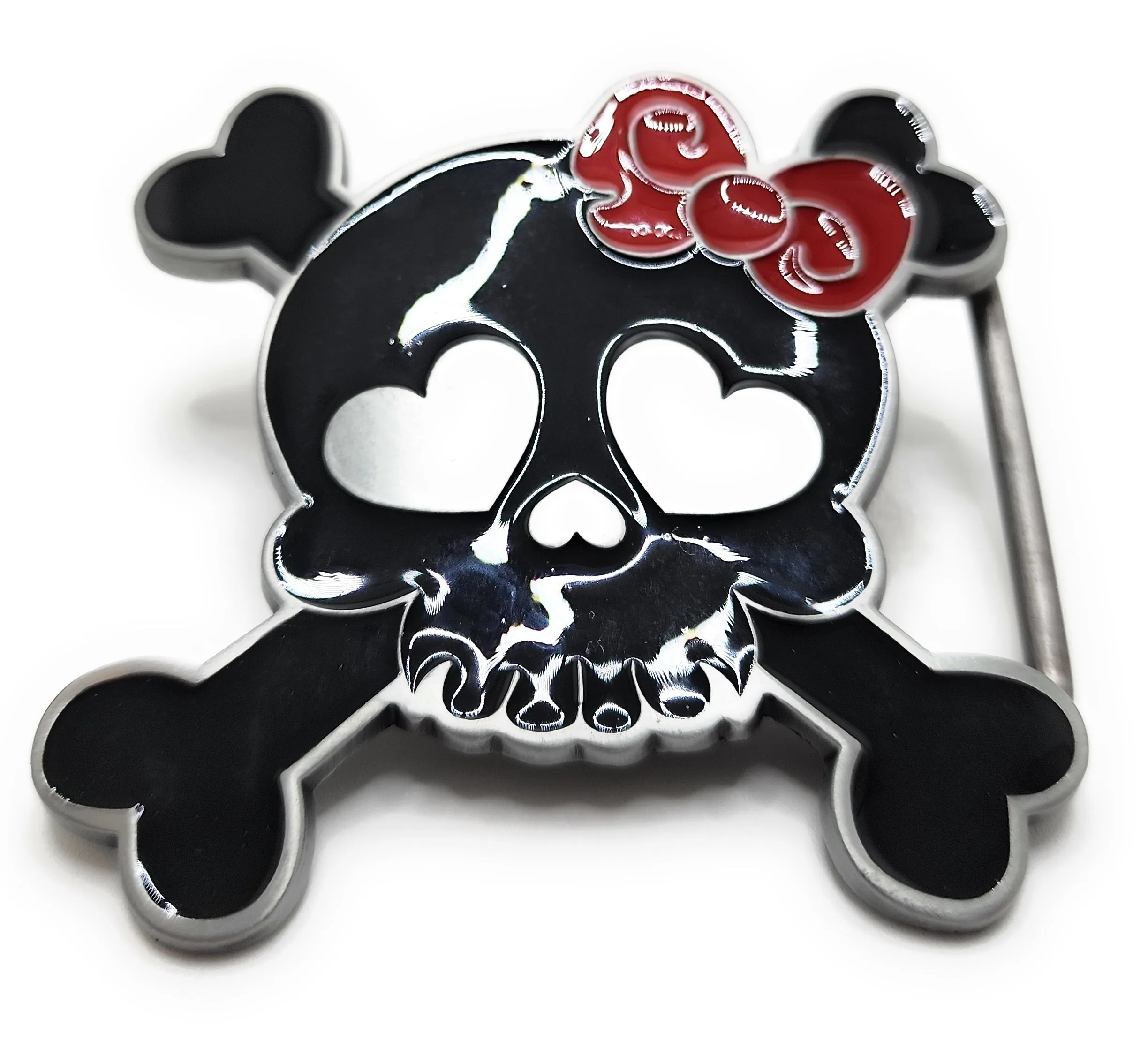 Black Heart Eyes Skull & Crossbones Belt Buckle Punk Goth