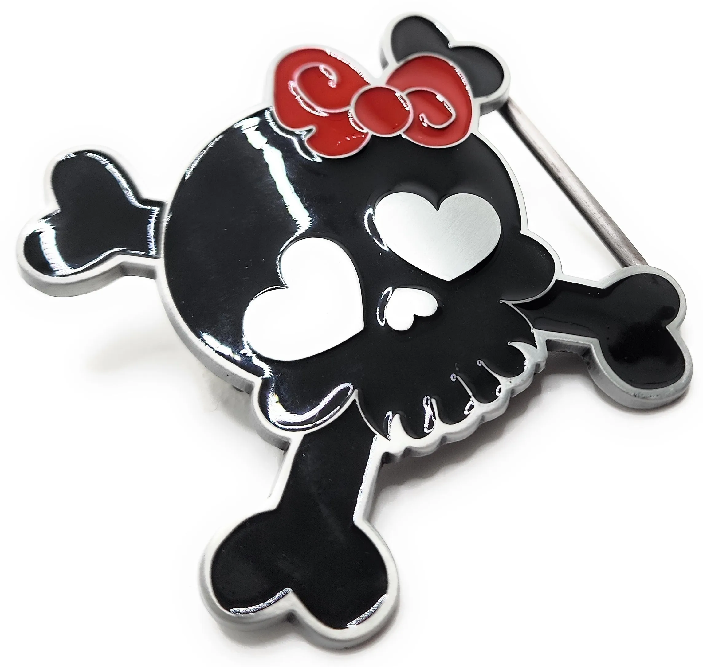 Black Heart Eyes Skull & Crossbones Belt Buckle Punk Goth