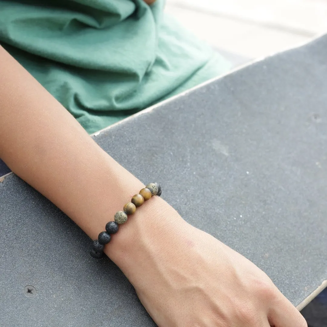 Black Lava and Tiger Eye Stones Boys Bracelet