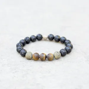 Black Lava and Tiger Eye Stones Boys Bracelet