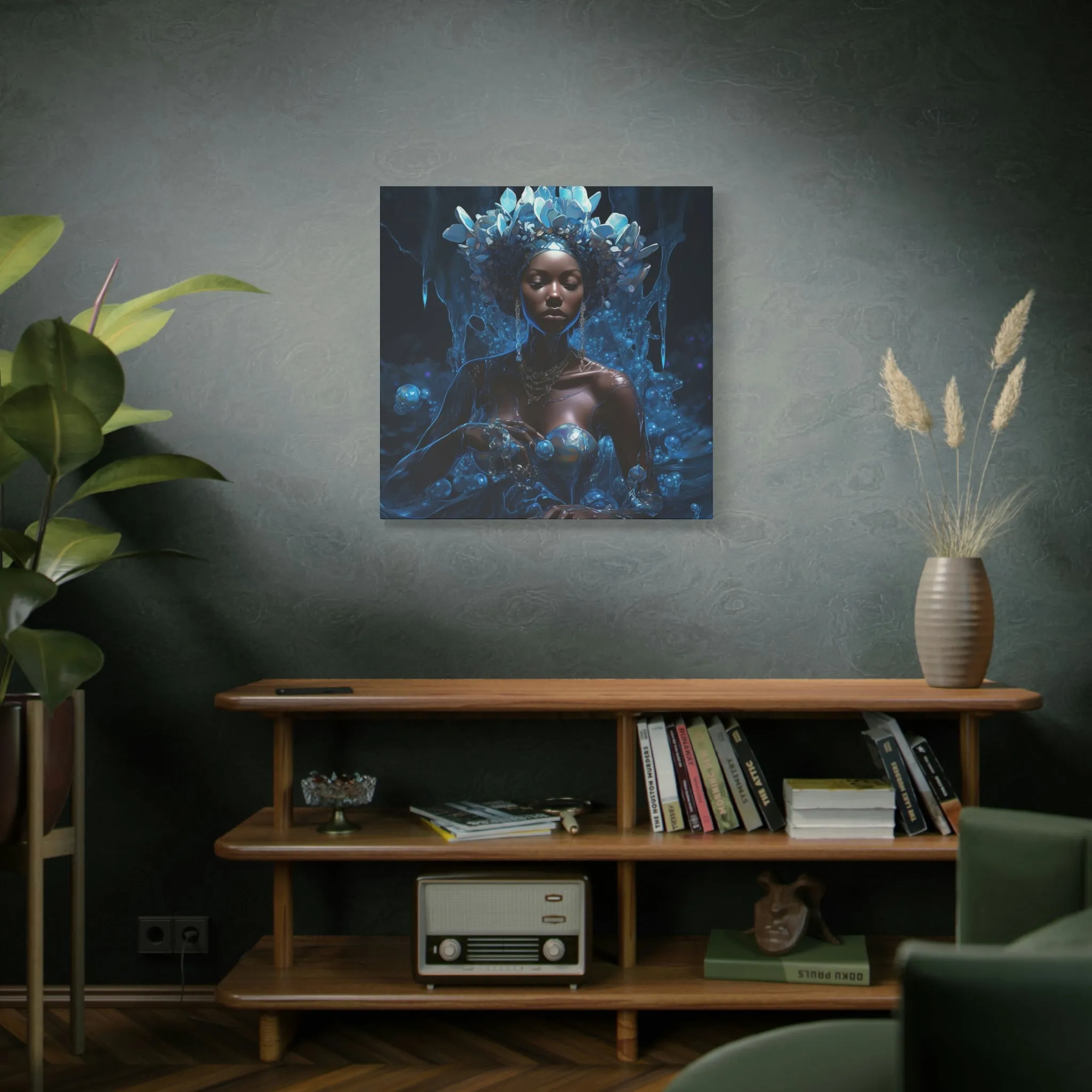 Blue Melanin Drip Abstract Hyper-realistic Matte Canvas, Stretched, 1.25"