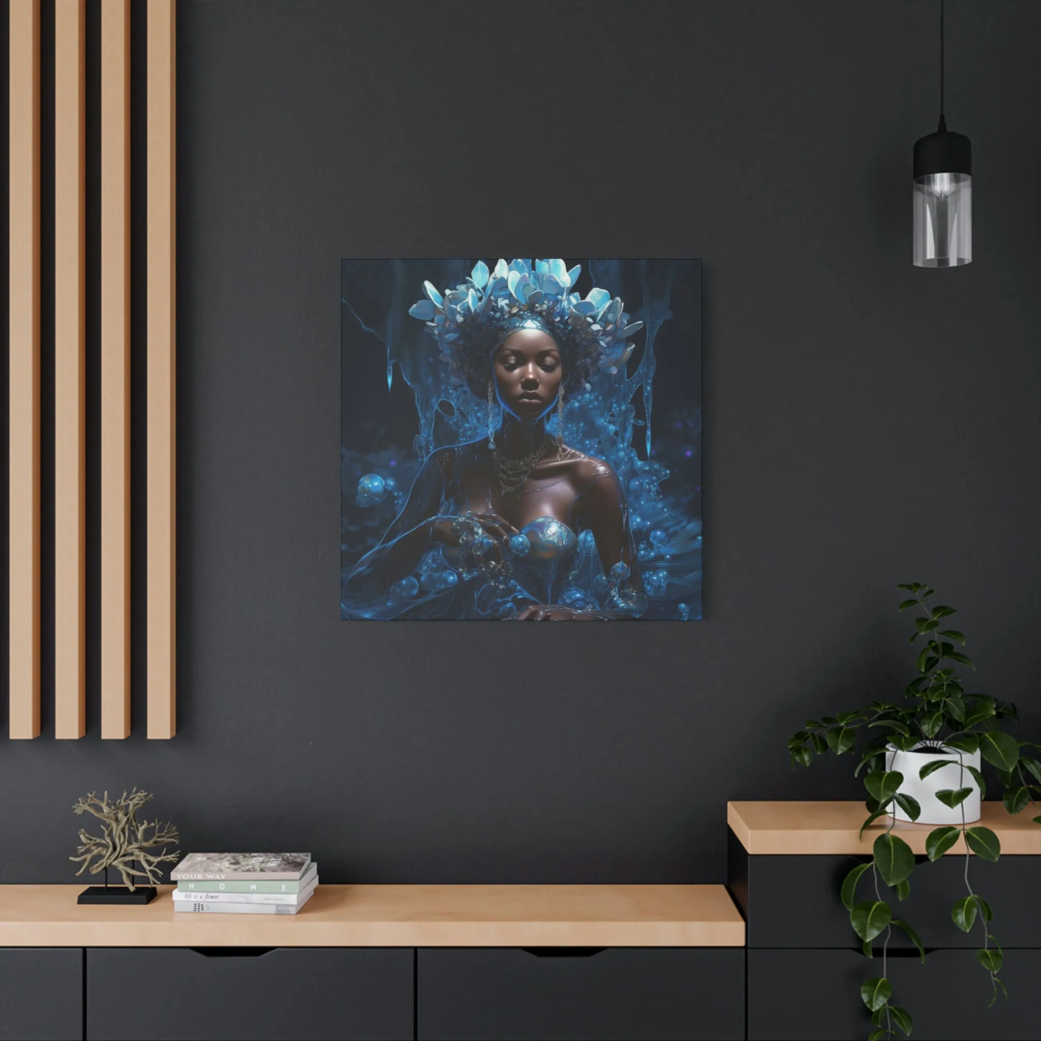 Blue Melanin Drip Abstract Hyper-realistic Matte Canvas, Stretched, 1.25"