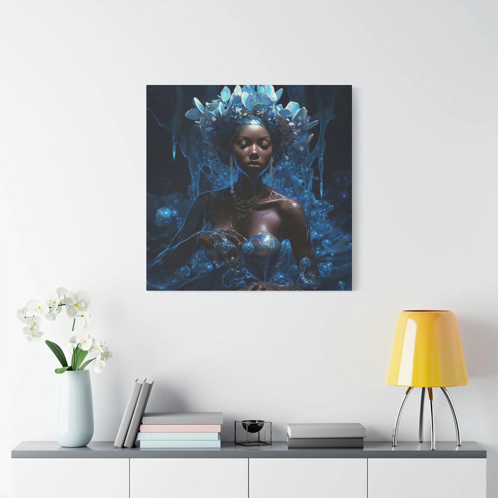Blue Melanin Drip Abstract Hyper-realistic Matte Canvas, Stretched, 1.25"