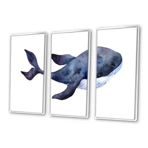 Blue Whale On White IV - Nautical & Coastal Framed Canvas Wall Art Set Of 3 Rosecliff Heights Frame Color: White Size: 28" H x 36" W x 1" D
