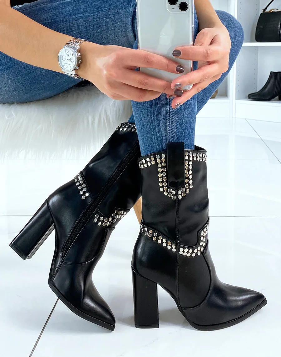 Bottines hautes à talon noires et à bout pointu