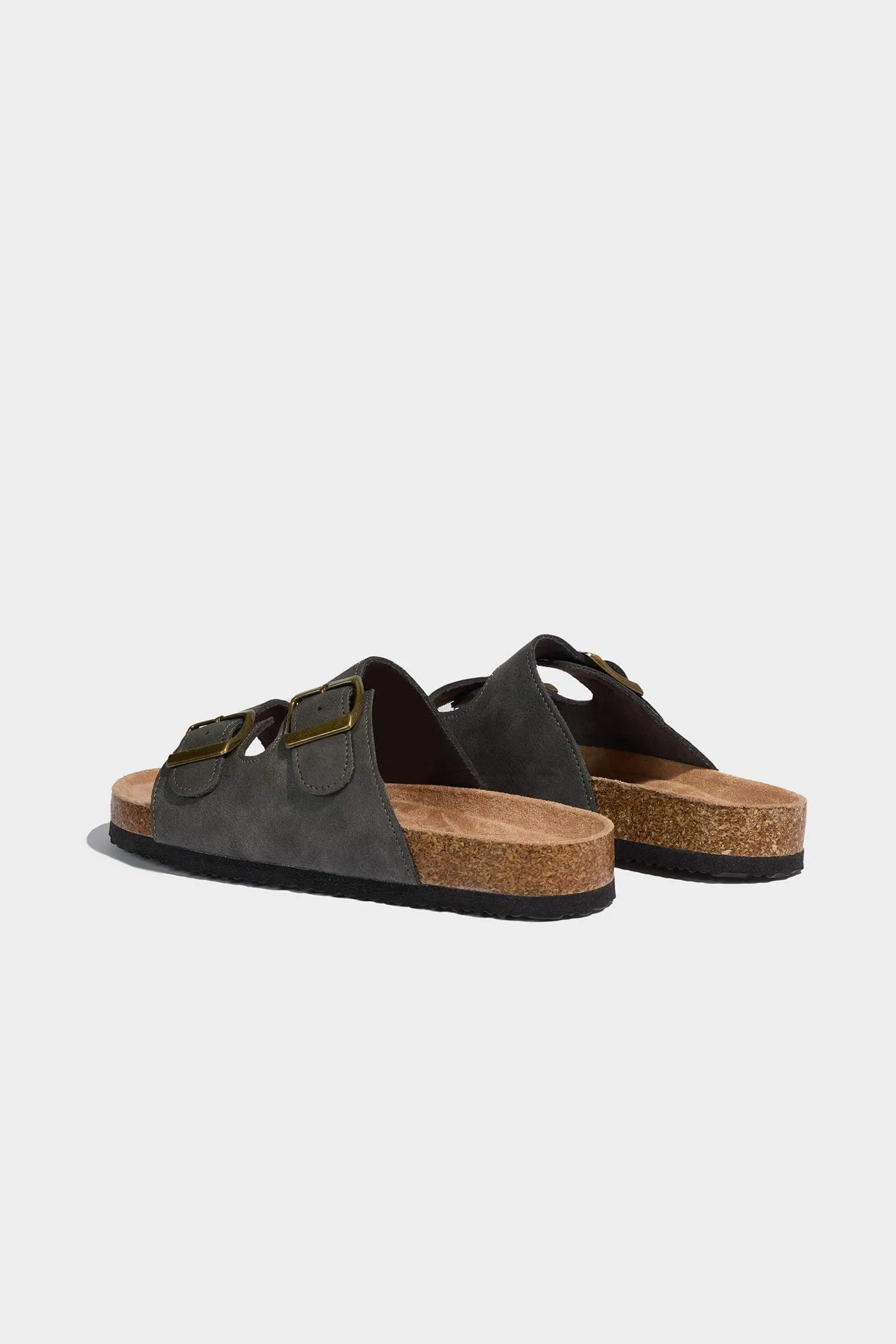 Boy Flat Sole Double Banded Faux Leather Slippers