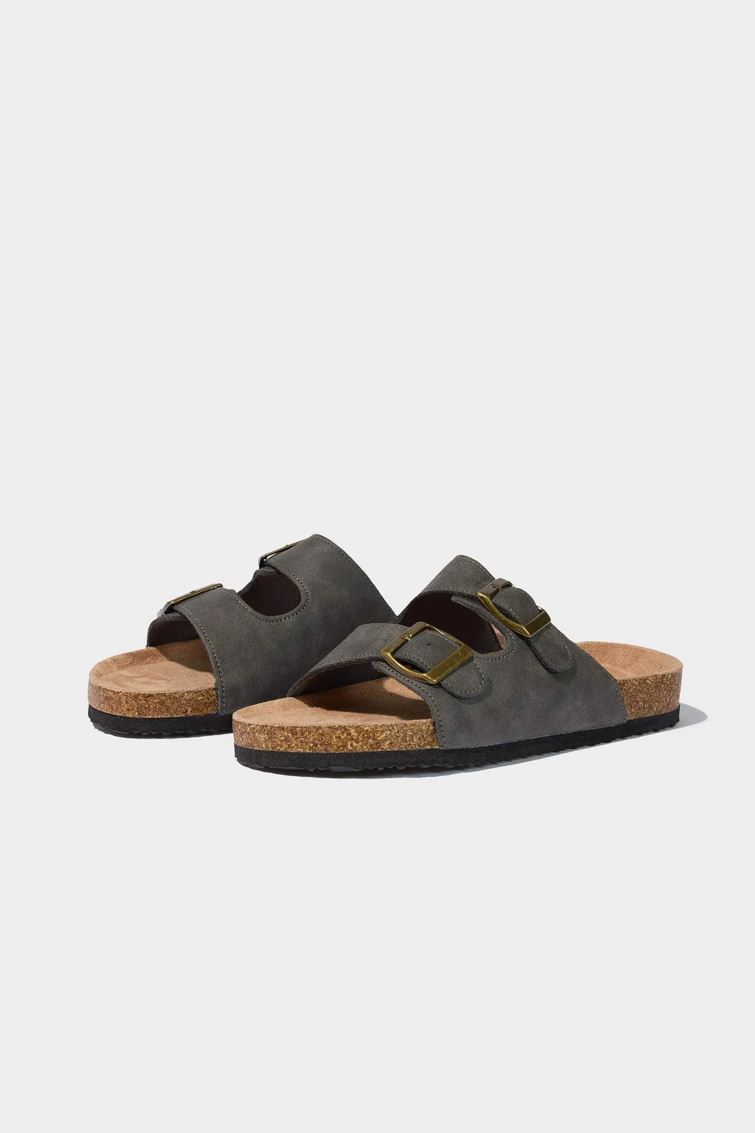 Boy Flat Sole Double Banded Faux Leather Slippers
