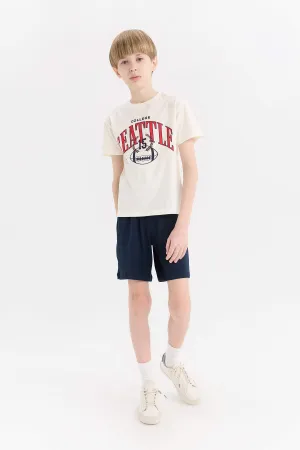 Boy Printed T-Shirt Flexible Waist Shorts 2 Piece Pajama Set