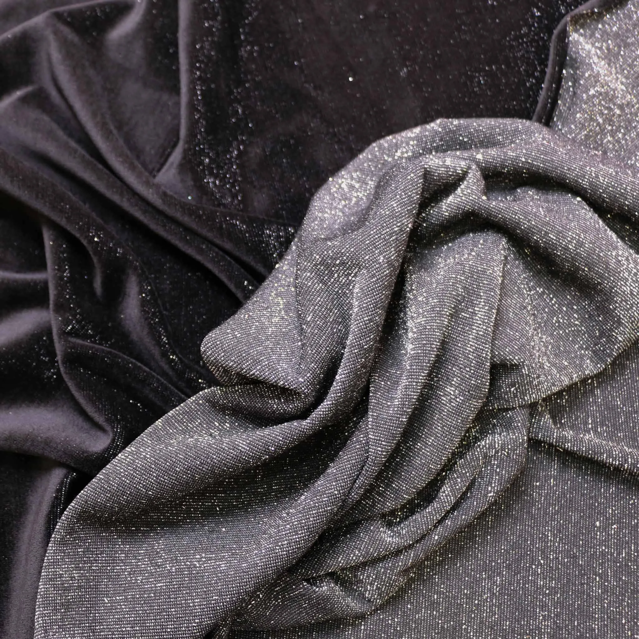 Cotton Velour fabric - Black, silver