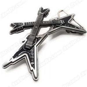 Dual Guitars Black Belt Buckle / Crossed Guitars Belt Buckle