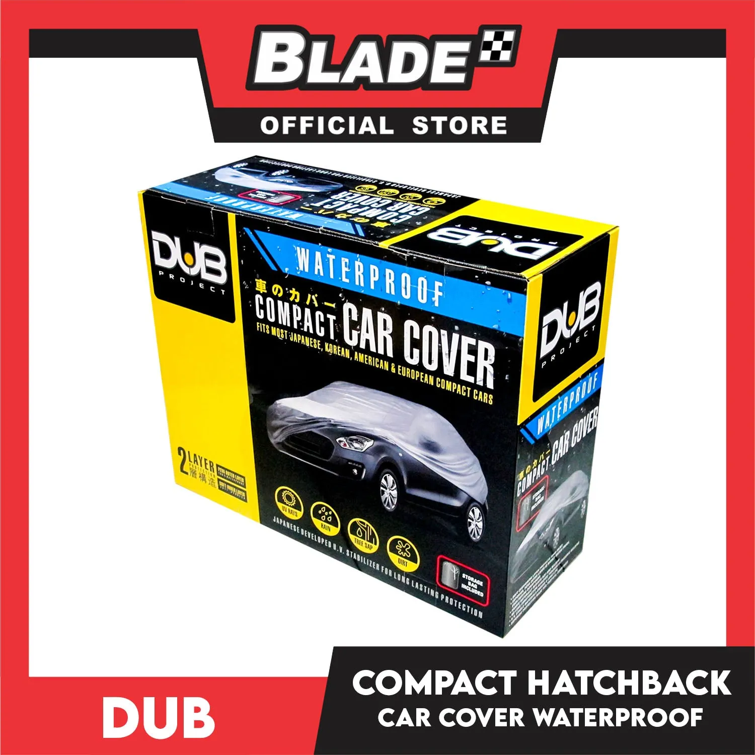 Dub Car Cover Hatchback Waterproof w/ Storage Bag Fits for Toyota Wigo, Yaris, Honda Brio, Jazz, Mazda 2, Suzuki Celerio, Swift, Mitsubishi Mirage
