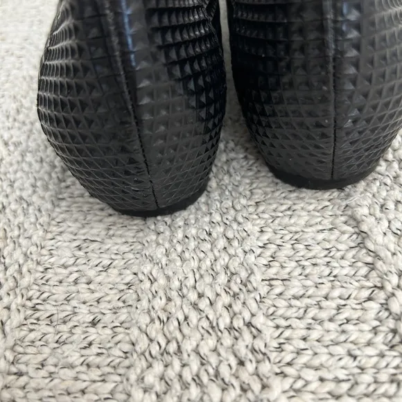 EILEEN FISHER  Black Waffle Leather Low  Wedges