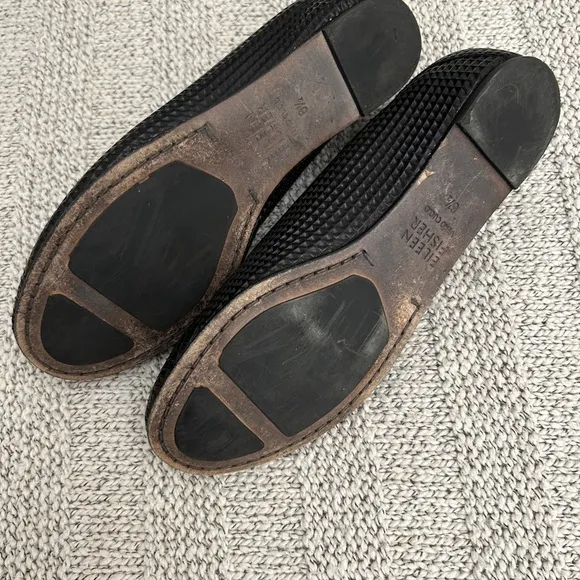 EILEEN FISHER  Black Waffle Leather Low  Wedges