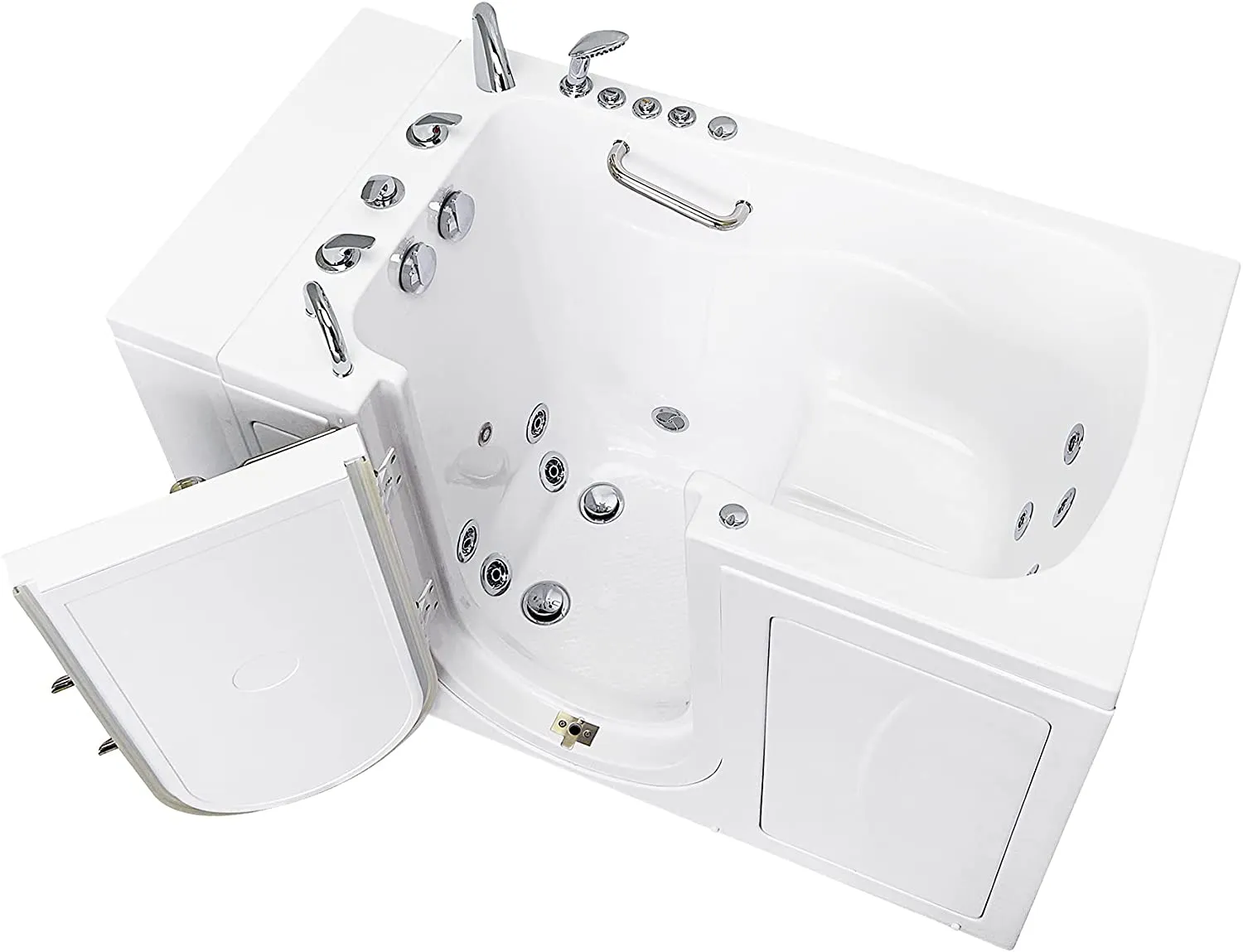 Ella's OA3052DH-L-D Capri Air and Hydro Massage Acrylic Walk-in Bathtub, Outward Swing Door, Thermostatic Faucet, Digital Control, Heated Seat, Left 2" Drain, 30"x 52", White