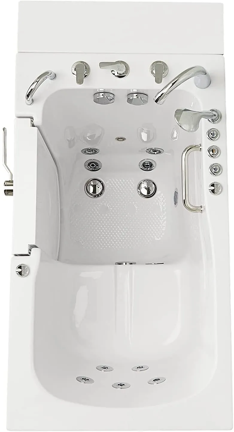 Ella's OA3052DH-L-D Capri Air and Hydro Massage Acrylic Walk-in Bathtub, Outward Swing Door, Thermostatic Faucet, Digital Control, Heated Seat, Left 2" Drain, 30"x 52", White