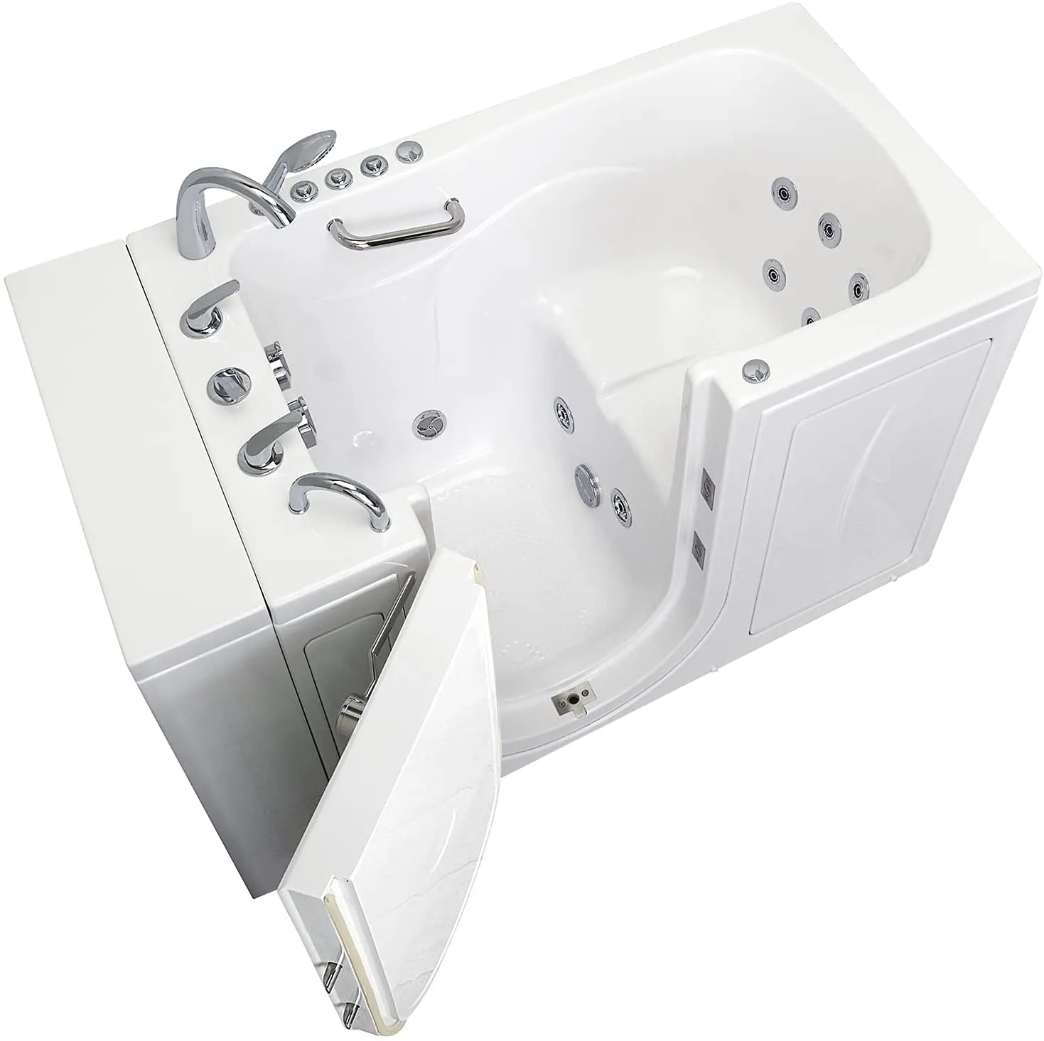 Ella's OA3052DH-L-D Capri Air and Hydro Massage Acrylic Walk-in Bathtub, Outward Swing Door, Thermostatic Faucet, Digital Control, Heated Seat, Left 2" Drain, 30"x 52", White