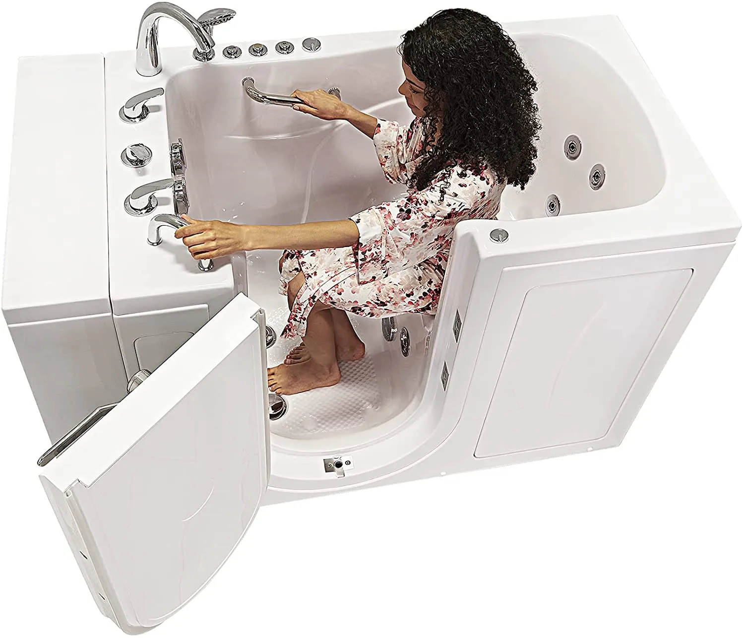 Ella's OA3052DH-L-D Capri Air and Hydro Massage Acrylic Walk-in Bathtub, Outward Swing Door, Thermostatic Faucet, Digital Control, Heated Seat, Left 2" Drain, 30"x 52", White
