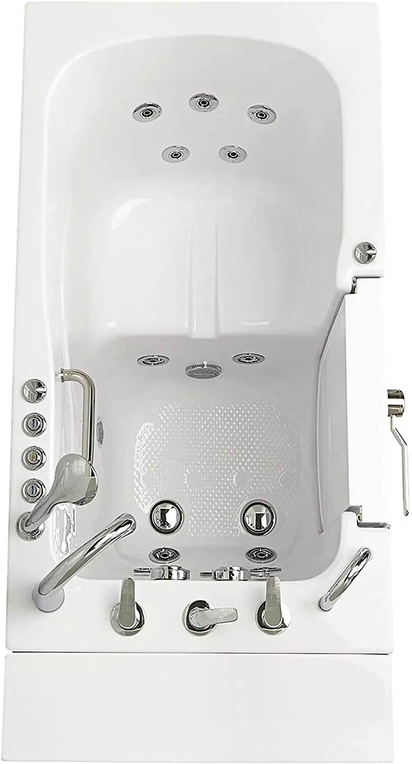 Ella's OA3052DH-L-D Capri Air and Hydro Massage Acrylic Walk-in Bathtub, Outward Swing Door, Thermostatic Faucet, Digital Control, Heated Seat, Left 2" Drain, 30"x 52", White