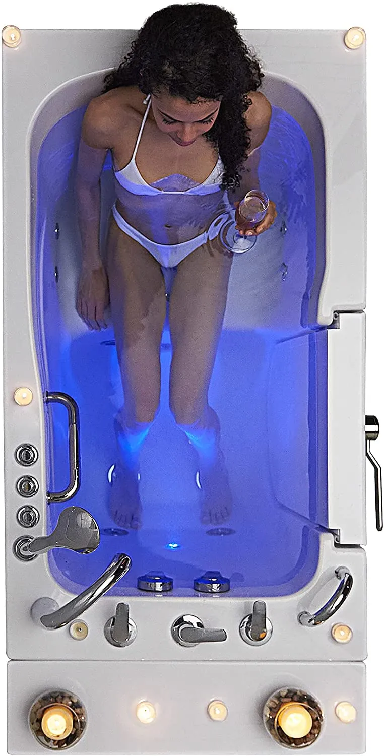 Ella's OA3052DH-L-D Capri Air and Hydro Massage Acrylic Walk-in Bathtub, Outward Swing Door, Thermostatic Faucet, Digital Control, Heated Seat, Left 2" Drain, 30"x 52", White