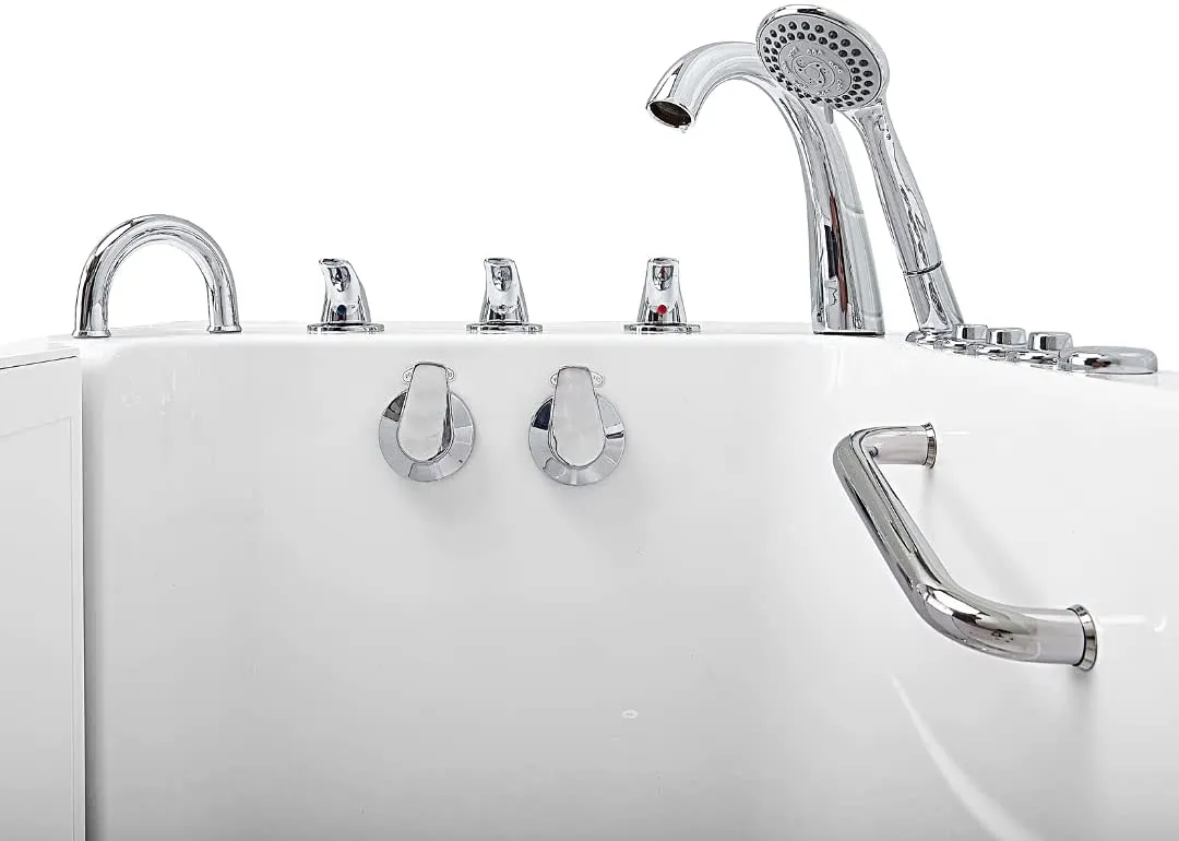 Ella's OA3052DH-L-D Capri Air and Hydro Massage Acrylic Walk-in Bathtub, Outward Swing Door, Thermostatic Faucet, Digital Control, Heated Seat, Left 2" Drain, 30"x 52", White