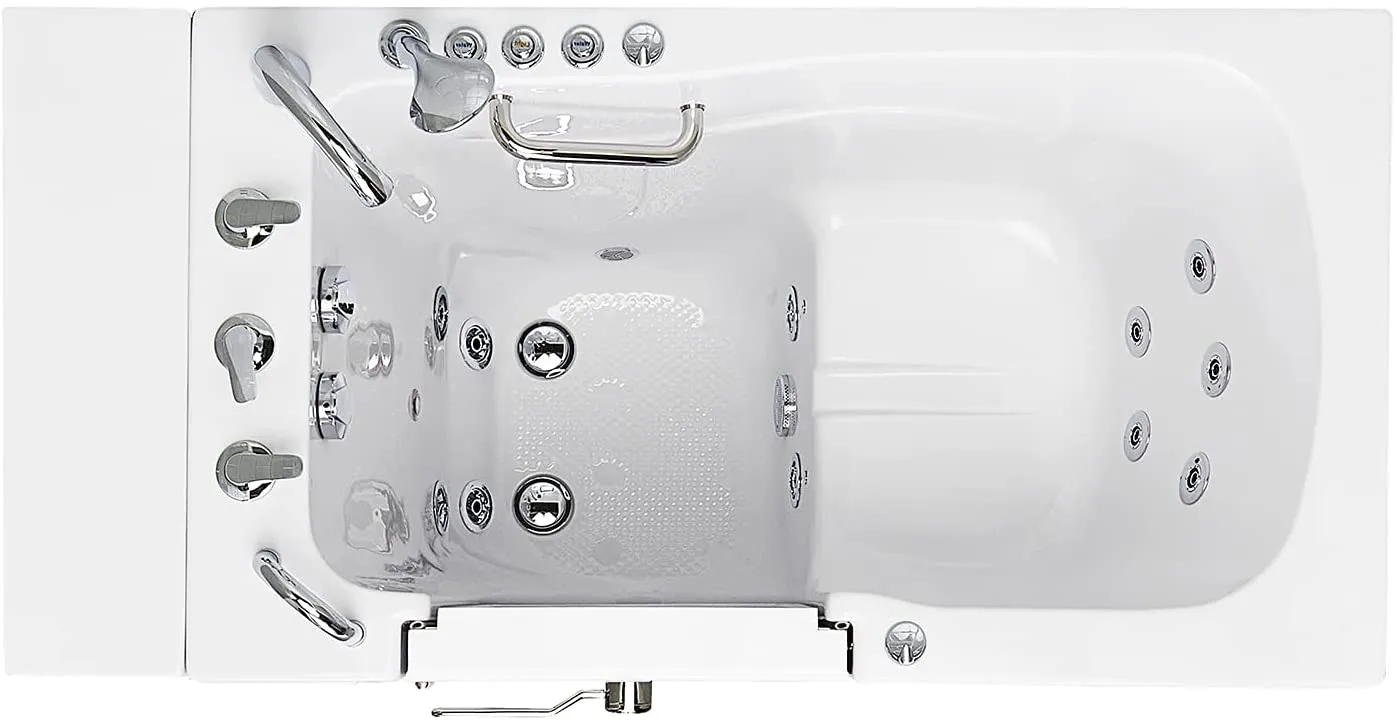 Ella's OA3052DH-L-D Capri Air and Hydro Massage Acrylic Walk-in Bathtub, Outward Swing Door, Thermostatic Faucet, Digital Control, Heated Seat, Left 2" Drain, 30"x 52", White