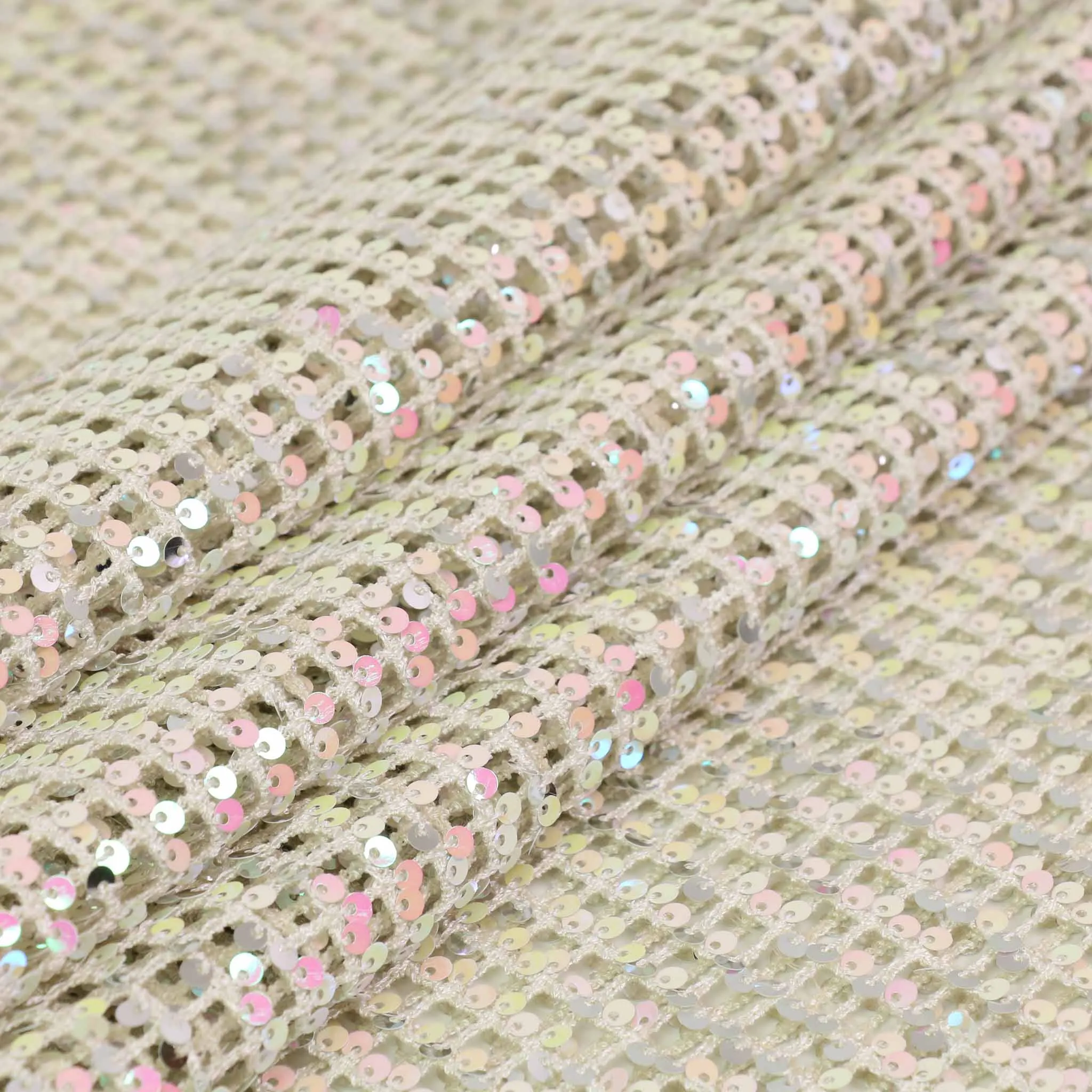 Fishnet Sequin Fabric - White, Iridescent