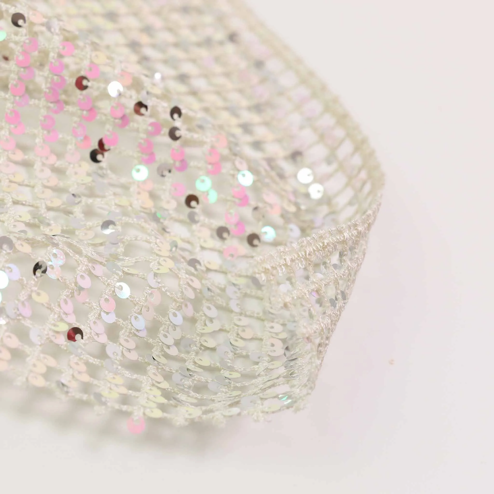 Fishnet Sequin Fabric - White, Iridescent