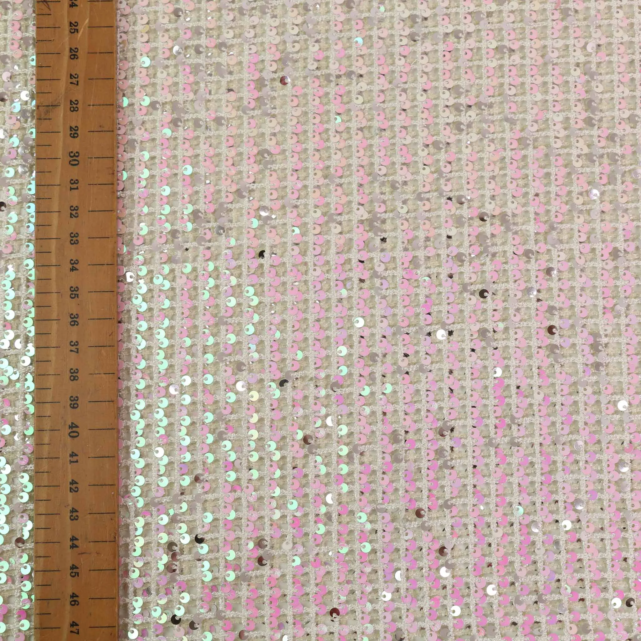 Fishnet Sequin Fabric - White, Iridescent