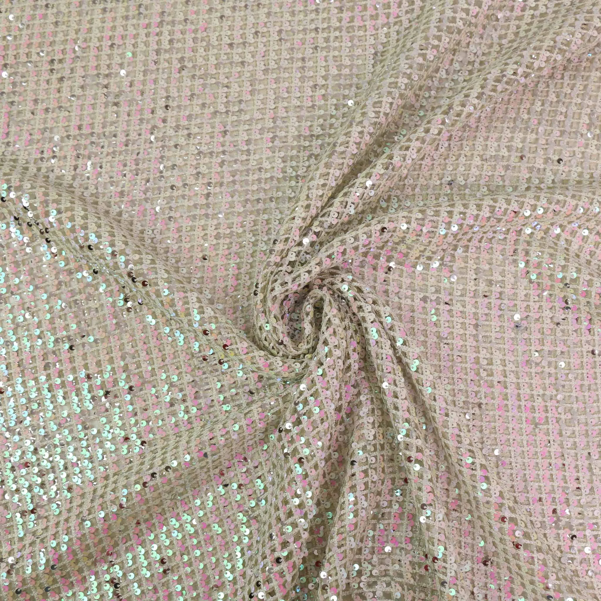 Fishnet Sequin Fabric - White, Iridescent