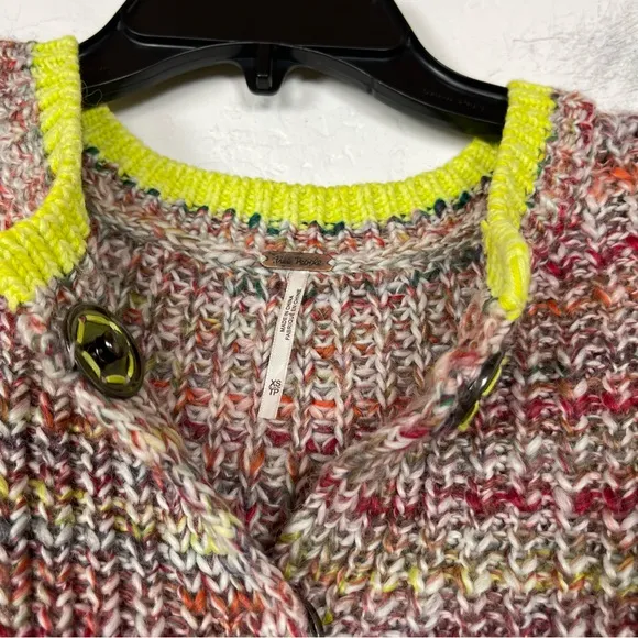 Free People Sweater Cardigan Button‎ Down Heather Rainbow Chunky Knit Loomed
